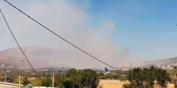 Καπνός από τη φωτιά στο Θορικό Λαυρίου (φωτ.: Facebook / Πυροπροστασία Δασών Λαυρεωτικής)