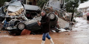 Εικόνα από τις καταστροφικές πλημμύρες του 2017 (φωτ.: EUROKINISSI / Στέλιος Μισίνας)