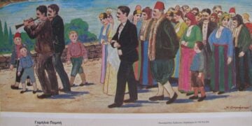 Ακουαρέλα του Χρήστου Γ. Δημάρχου με θέμα τη γαμήλια πομπή