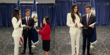 Η Κίμπερλι Γκίλφοϊλ κατά την ορκωμοσία της (φωτ.: facebook/Kimberly Guilfoyle)