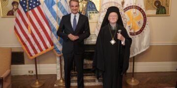 Συνάντηση Μητσοτάκη-Βαρθολομαίου στην έδρα της Ιεράς Αρχιεπισκοπής Αμερικής, στη Νέα Υόρκη (φωτ.: facebook.com/ecumenicalpatriarchate/ Νίκος Παπαχρήστου)