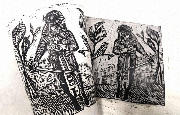 «Συνομιλία» (χαρακτικό της εξαιρετικής Πόντιας ζωγράφου-αγιογράφου Σοφίας Αμπερίδου)