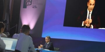 Στιγμιότυπο από τη συνέντευξη Τύπου του πρωθυπουργού (φωτ.: EUROKINISSI/Ραφαήλ Γεωργιάδης)
