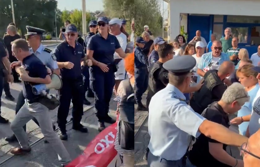 Στιγμιότυπα από τα επεισόδια που σημειώθηκαν έξω από το νοσοκομείο Δράμας (φωτ.: Χ/Άδωνις Γεωργιάδης)