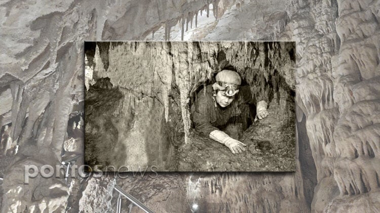 Η Άννα Πετροχείλου επί το έργον, σε φωτ. της ΕΣΕ. Στο φόντο ένα από τα «παιδιά» της, το σπήλαιο Κουτούκι στην Παιανία (φωτ.: Χριστίνα Κωνσταντάκη)