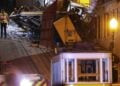 Αστυνομικός στέκεται στη σκηνή του δυστυχήματος με το κατεστραμμένο βαγόνι όπου βρήκαν το θάνατο 15 άνθρωποι (φωτ.: EPA/Miguel A. Lopes)