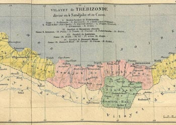 Χάρτης της περιοχής του Πόντου, το 1890, από τον Vital Cuinet. Εδώ φαίνεται το βιλαέτι της Τραπεζούντας που είναι διοικητικά χωρισμένο σε τέσσερα σαντζάκια. Ένα από αυτά ήταν του Λαζιστάν (έκδ. Ernest Leroux / πηγή: commons.wikimedia.org)