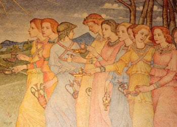 Η παραβολή των Δέκα Παρθένων διά χειρός της Ιρλανδής ζωγράφου Phoebe Anna Traquair, 1852-1936 (πηγή: commons.wikimedia.org)