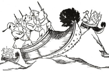 Χρωμοσελίδa από τις γελοιογραφίες του '40. Από τη Συλλογή λαϊκών εικόνων και γελoιογραφιών του Εθνικού Ιστορικού Μουσείου