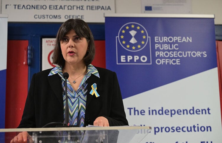 Συνέντευξη τύπου από την Ευρωπαία γενική εισαγγελέα Λάουρα Κοβέσι στο Τελωνείο Πειραιά, Πέμπτη 2 Οκτωβρίου 2025 (φωτ.: EUROKINISSI / Τατιάνα Μπόλαρη)