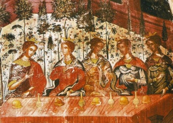 Η παραβολή των Δέκα Παρθένων σε τοιχογραφία της μονής Αγίου Νικολάου Φιλανθρωπηνών (πηγή: antifono.gr)