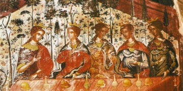 Η παραβολή των Δέκα Παρθένων σε τοιχογραφία της μονής Αγίου Νικολάου Φιλανθρωπηνών (πηγή: antifono.gr)