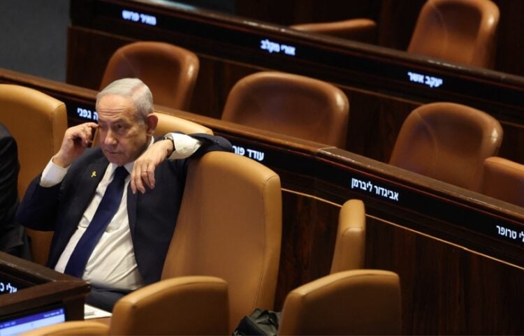 Ο πρωθυπουργός του Ισραήλ Μπενιαμίν Νετανιάχου στη διάρκεια συνεδρίασης στην Κνεσέτ, την ισραηλινή βουλή (φωτ.: EPA/Abir Sultan)