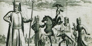 Ο Αγάς των Γενιτσάρων, επικεφαλής του σώματος των Γενιτσάρων, στην Οθωμανική Αυτοκρατορία (πηγή: Γεννάδειος Βιβλιοθήκη - Αμερικανική Σχολή Κλασικών Σπουδών στην Αθήνα/ RYCAUT, Paul. «Histoire de l'état present de l'Empire Ottoman, contenant les maximes politiques des Turcs, les principaux points de la religion mahometane, ses sectes, ses héresies, & ses diverses sortes de religieux, leur discipline militaire, avec une supputation exacte de leurs forces par mer & par terre, & du revenu de l'état», Άμστερνταμ, Abraham Wolfgank, 1670)