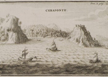 Πλοία στο λιμάνι της Κερασούντας. Από βιβλίο του Ζοζέφ Πιτόν ντε Τουρνεφόρ  που εκδόθηκε το 1717 στο Παρίσι (πηγή: Βιβλιοθήκη Ιδρύματος Αικατερίνης Λασκαρίδη)