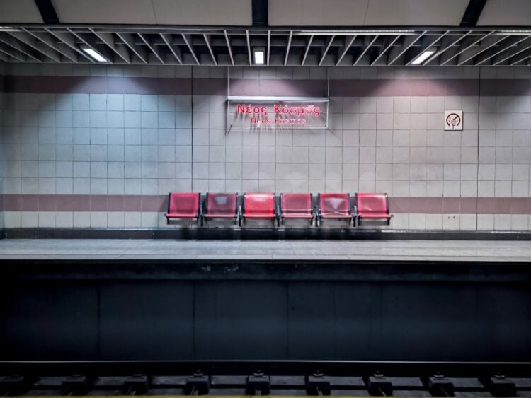 Εικόνα από τον σταθμό «Νέος Κόσμος» του μετρό (φωτ.: Γιώργος Κονταρίνης/ EUROKINISSI)