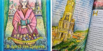 Το εξώφυλλο και σελίδα του βιβλίου με την Αγία Φωτεινή της Σμύρνης (πηγή: facebook / Sofia Amperidou)