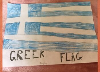 Ζωγραφιά της ελληνικής σημαίας από μικρή ομογενή της Αυστραλίας (φωτ.: facebook/Modern Greek Teachers' Association of Victoria)