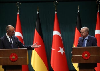 Συνέντευξη Τύπου μετά τη συνάντηση Ερντογάν-Μερτς στην Άγκυρα, 30 Οκτωβρίου 2025 (φωτ.: EPA / Necati Savas)