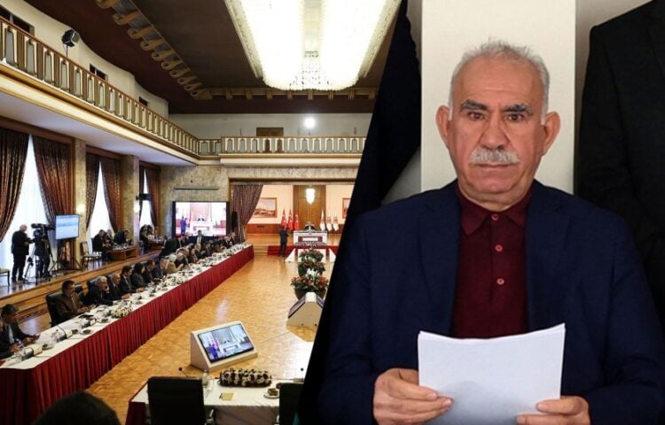 Αριστερά η τουρκική Εθνοσυνέλευση και δεξιά ο Αμπντουλάχ Οτζαλάν (φωτ.: rudaw.net)