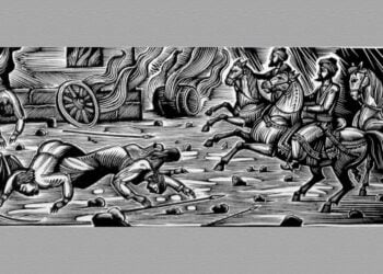 Λεπτομέρεια από χαρακτικό του Γ. Κυριακίδη με θέμα την Έξοδο του Μεσολογγίου (πηγή: e-thessalia.gr)