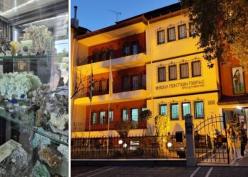 Αριστερά, μεταλλεύματα στο Ορυκτολογικό Μουσείο Λαυρίου και δεξιά η έδρα της Ένωσης Ποντίων Πιερίας (φωτ.: Παμποντιακή Ομοσπονδία Ελλάδος)