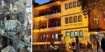 Αριστερά, μεταλλεύματα στο Ορυκτολογικό Μουσείο Λαυρίου και δεξιά η έδρα της Ένωσης Ποντίων Πιερίας (φωτ.: Παμποντιακή Ομοσπονδία Ελλάδος)