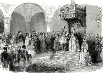 Ο Όθωνας και η Αμαλία εκκλησιάζονται στη Μητρόπολη Αθηνών, 1854. Γκραβούρα εποχής (πηγή: Ίδρυμα Αικατερίνης Λασκαρίδη)