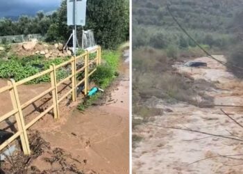 Πλημμυρισμένα ρέματα στους Μολάους Λακωνίας (φωτ.: facebook/Mike Karounis/George Kanellopoulos)
