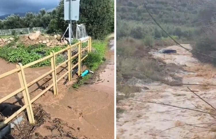 Πλημμυρισμένα ρέματα στους Μολάους Λακωνίας (φωτ.: facebook/Mike Karounis/George Kanellopoulos)