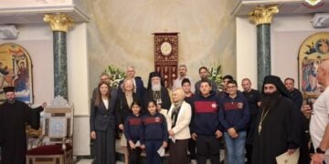 Η Σοφία Ζαχαράκη κατά την επίσκεψή της στο Πατριαρχείο Ιεροσολύμων (φωτ.: Πατριαρχείο Ιεροσολύμων)