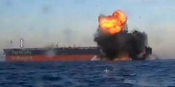Φωτιά σε ένα από τα δύο ρωσικά δεξαμενόπλοια μετά την ουκρανική επίθεση (φωτ.: Χ/EMPR.media)