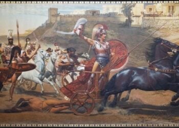 Διάσημος πίνακας στο ανάκτορο «Αχίλλειον» της Κέρκυρας που απεικονίζει τον Αχιλλέα και τον Πάτροκλο, έργο του Αυστριακού ζωγράφου Franz von Matsch (φωτ.: creativecommons.org/licenses/by/2.0/)