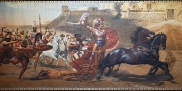 Διάσημος πίνακας στο ανάκτορο «Αχίλλειον» της Κέρκυρας που απεικονίζει τον Αχιλλέα και τον Πάτροκλο, έργο του Αυστριακού ζωγράφου Franz von Matsch (φωτ.: creativecommons.org/licenses/by/2.0/)