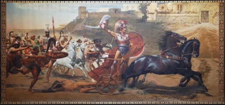 Διάσημος πίνακας στο ανάκτορο «Αχίλλειον» της Κέρκυρας που απεικονίζει τον Αχιλλέα και τον Πάτροκλο, έργο του Αυστριακού ζωγράφου Franz von Matsch (φωτ.: creativecommons.org/licenses/by/2.0/)