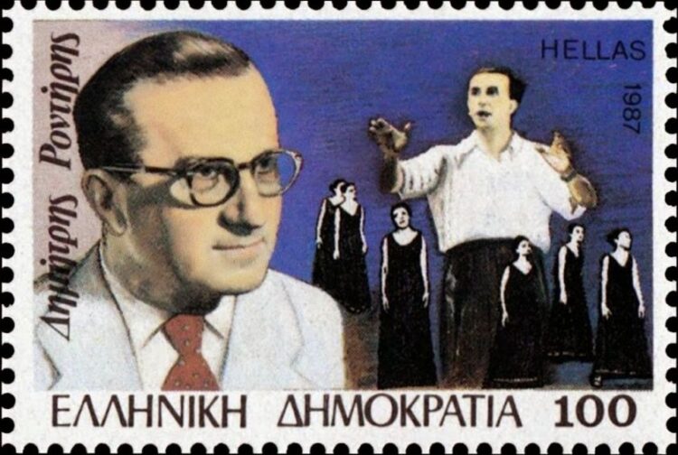 Γραμματόσημο προς τιμή του Δημήτρη Ροντήρη εκδόθηκε, τα Χριστούγεννα του 1987, σε 2.000.000 αντίτυπα. Η εκτύπωση έγινε στο τυπογραφείο «Μ.Α. ΜΟΑΤΣΟΣ Α.Β.Ε.Ε.» (πηγή: stamps-gr.blogspot.com)