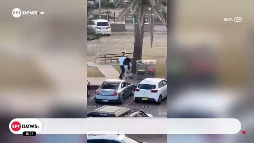 Η στιγμή που ο 43χρονος ιδιοκτήτης οπωροπωλείου Αχμέντ αλ Αχμέντ, ο οποίος, σύμφωνα με βίντεο, όρμησε και αφόπλισε έναν από τους ενόπλους (φωτ.: glomex ertnews)