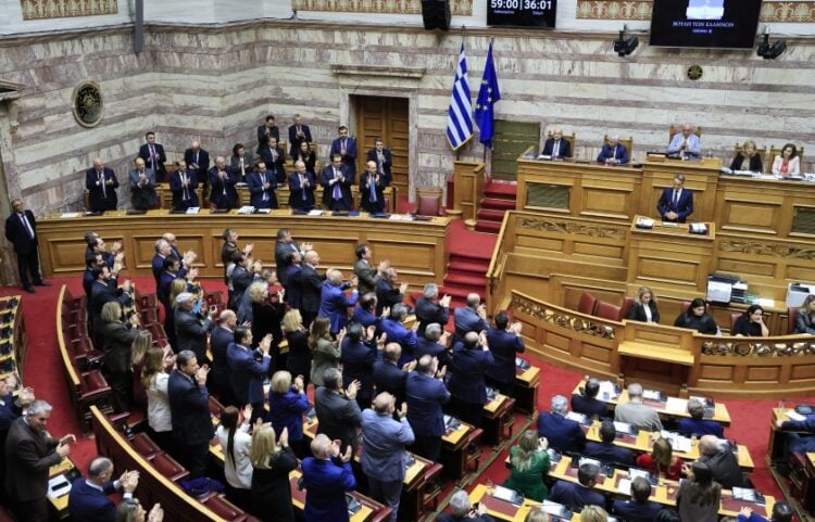 Ο πρωθυπουργός Κυριάκος Μητσοτάκης στη διάρκεια της ομιλίας του στη Βουλή (φωτ.: EUROKINISSI/Γιώργος Κονταρίνης)