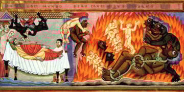 Το τρίτο μέρος της απεικόνισης της παραβολής του πλουσίου με τον φτωχό Λάζαρο σε μικρογραφία κώδικα (πηγή: commons.wikimedia.org)