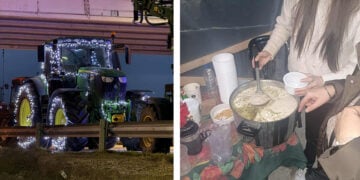 Στον κόμβο του Φιλώτα, με... στολισμένα τρακτέρ και τανωμένο σορβά (φωτ.: Facebook / Στέγη Ποντίων Αμυνταίου)