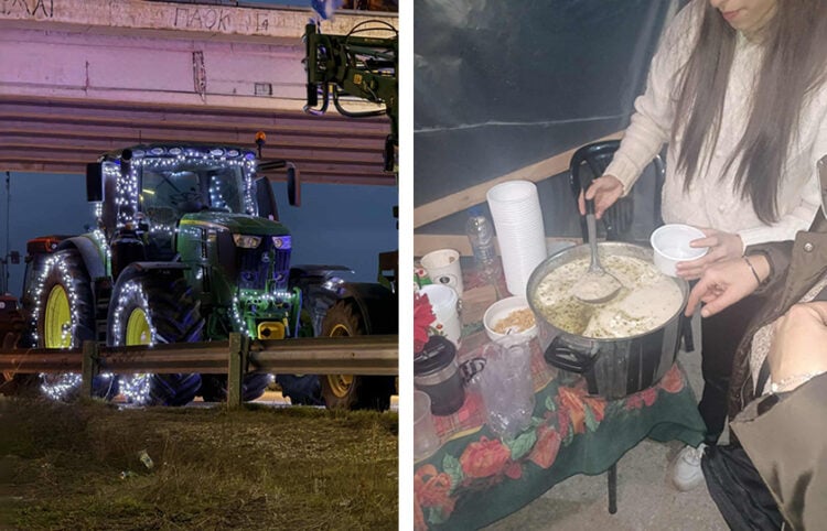 Στον κόμβο του Φιλώτα, με... στολισμένα τρακτέρ και τανωμένο σορβά (φωτ.: Facebook / Στέγη Ποντίων Αμυνταίου)