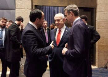 Ο Κυριάκος Μητσοτάκης στην Τριμερή Σύνοδο Κορυφής Ελλάδας-Κύπρου-Ισραήλ. Δευτέρα 22 Δεκεμβρίου 2025 (φωτ.: Γραφείο Τύπου Πρωθυπουργού / Δημήτρης Παπαμήτσος)