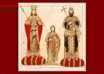 Ο Μιχαήλ Η' Παλαιολόγος και η Θεοδώρα, με τον γιο τους Κωνσταντίνο. Έργο άγνωστου Βυζαντινού καλλιτέχνη (πηγή: brill.com / commons.wikimedia.org)