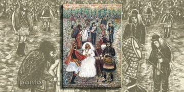 Μωμόγεροι διά χειρός Σοφίας Αμπερίδου (ακρυλικά και σκόνες σε καμβά, 50x35 εκ., 2023). Το έργο εκτέθηκε πρώτη φορά στο Stadtmuseum Düsseldorf, στο πλαίσιο της έκθεσης της ζωγράφου «Πατριδογνωσία του Πόντου – Η Ρωμιοσύνη της Ανατολής»