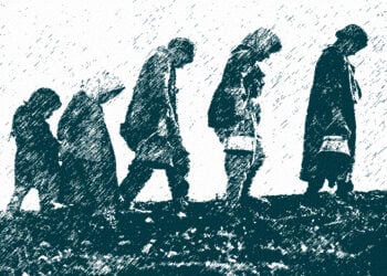 Εικόνα προσφύγων βασισμένη σε φωτογραφία της Near East Relief, 1923 (εικ.: Χριστίνα Κωνσταντάκη)