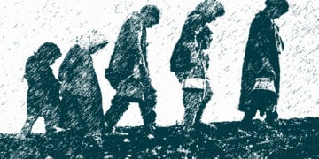 Εικόνα προσφύγων βασισμένη σε φωτογραφία της Near East Relief, 1923 (εικ.: Χριστίνα Κωνσταντάκη)