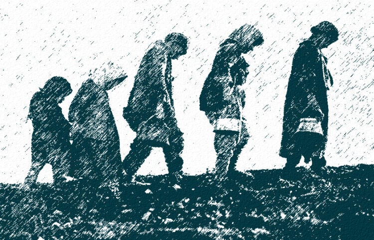 Εικόνα προσφύγων βασισμένη σε φωτογραφία της Near East Relief, 1923 (εικ.: Χριστίνα Κωνσταντάκη)