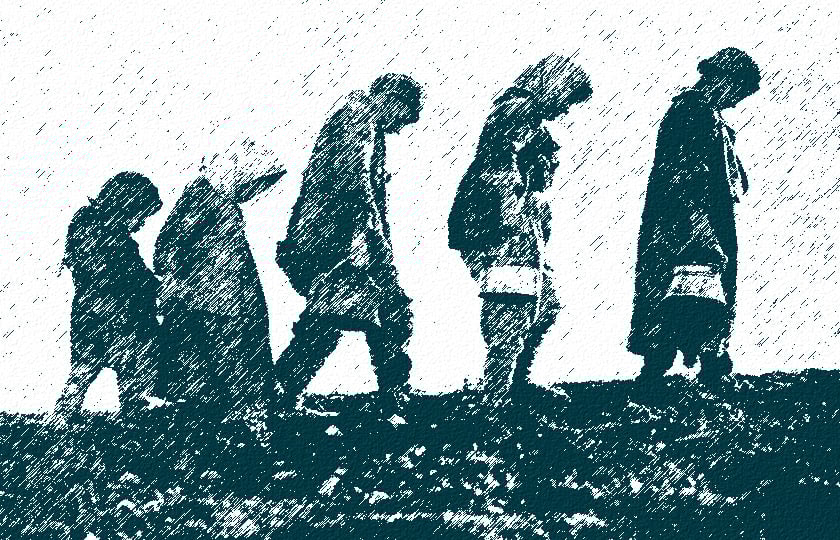 Εικόνα προσφύγων βασισμένη σε φωτογραφία της Near East Relief, 1923 (εικ.: Χριστίνα Κωνσταντάκη)