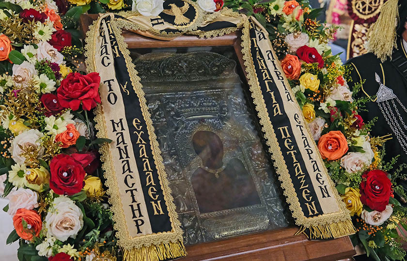 Η εικόνα της Παναγίας Σουμελά στον Άγιο Ελευθέριο Αχαρνών, Κυριακή 14 Δεκεμβρίου 2025 (φωτ.: Flickr / Μητρόπολη Βεροίας / Γεράσιμος Μπεκές)