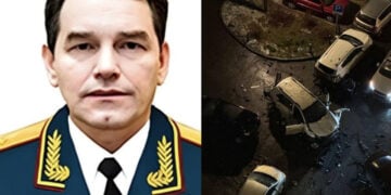 Δεξιά το αυτοκίνητο του Φανίλ Σαρβάροφ και αριστερά ο παρασημοφορημένος Ρώσος υποστράτηγος (πηγή: Χ / UkraineWorld)